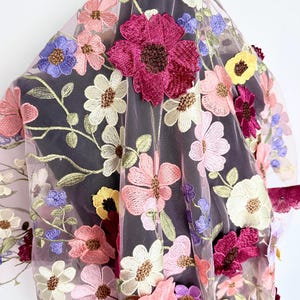 Colorful Flower Lace Fabric, Tulle Fabric, Embroidered Flower Lace Fabric, Lace Mesh, 3d Flower Fabric