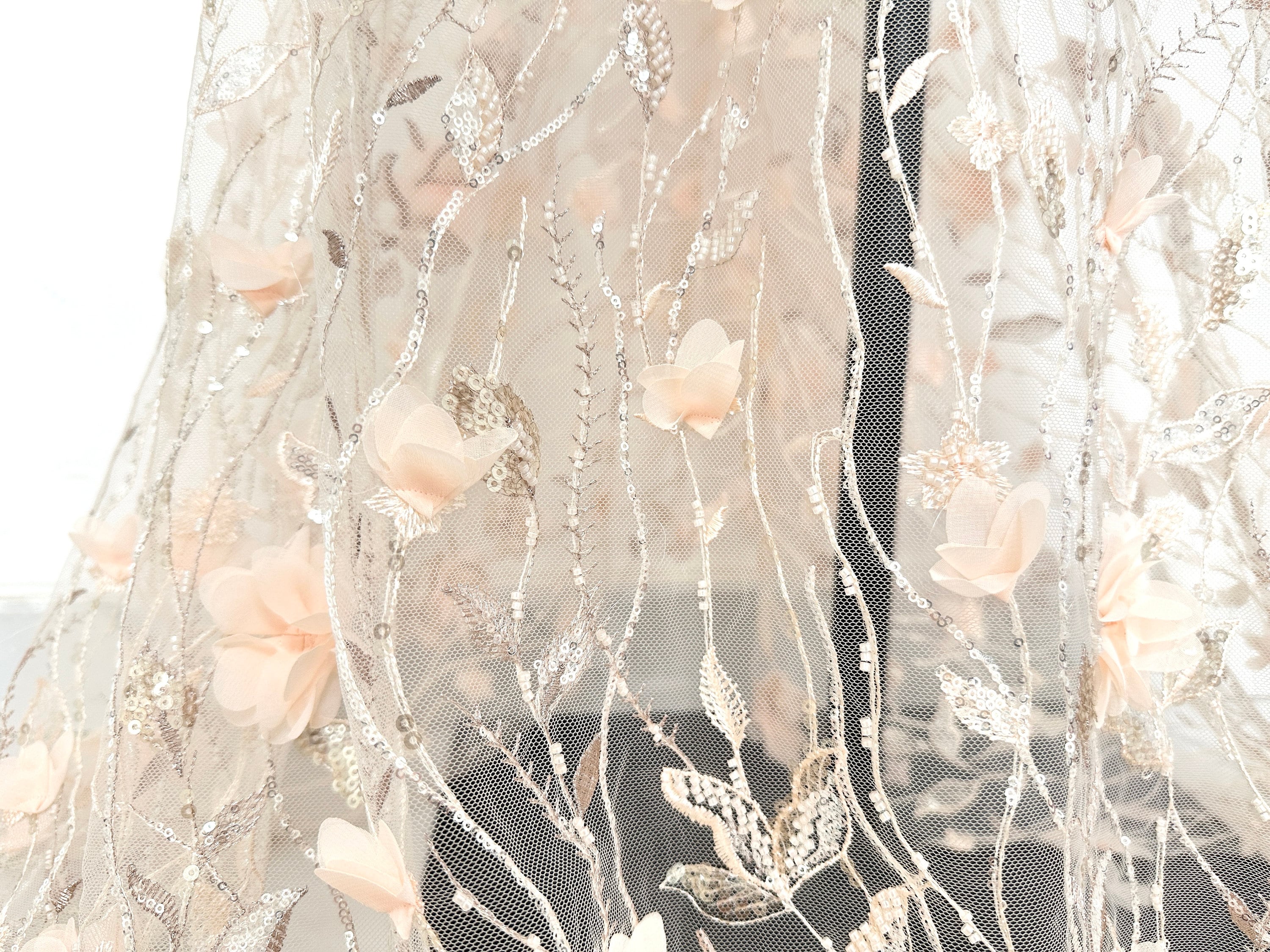 Pink 3D Floral Mesh Fabric Sequined Beaded Fabric Bridal Etsy