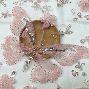 Rosa Pailletten Schmetterling Tüll Stoff, Blumen Spitze Stoff, DIY Hochzeit Braut Abendkleid Kleidung, Netzstoff