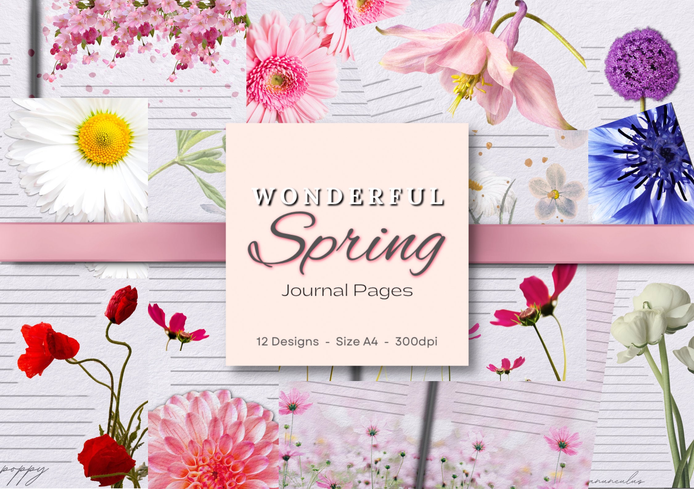 Spring Journal Vector Beautiful Spring Themed Printable Journal Pages. Bright, Crisp High ...