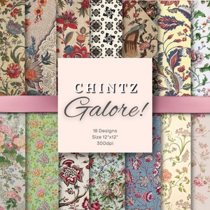 Chintz em abundância! papel digital para scrapbooking, diário, decupagem, etc. Texturas estampadas Chintz, fundos imprimíveis, download instantâneo