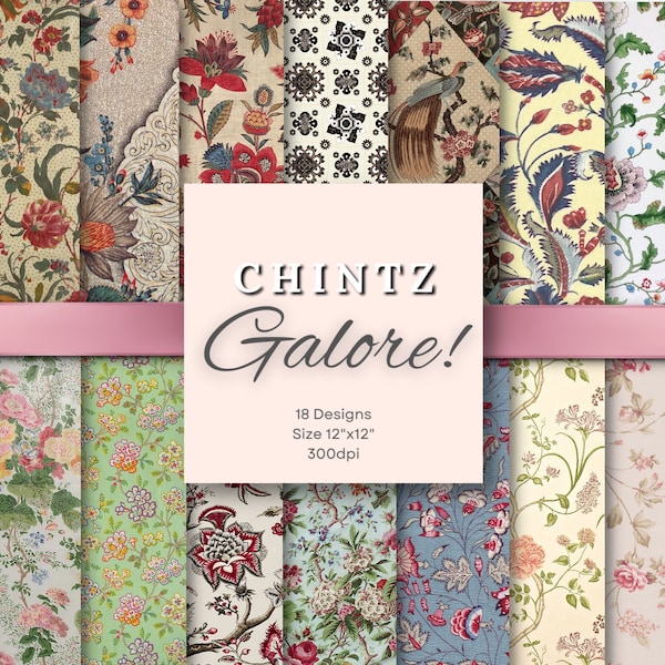 Chintz Galore! digital paper for scrapbooking, journaling, decoupage etc Chintz patterned textures, printable backgrounds, instant download