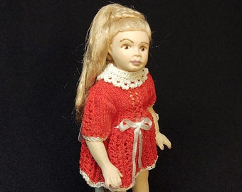 4" Dollhouse doll "Rosa" -Red outfit