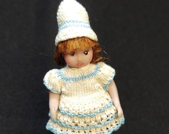 2.75" Dollhouse doll "Heather" -Aqua/Ivory outfit