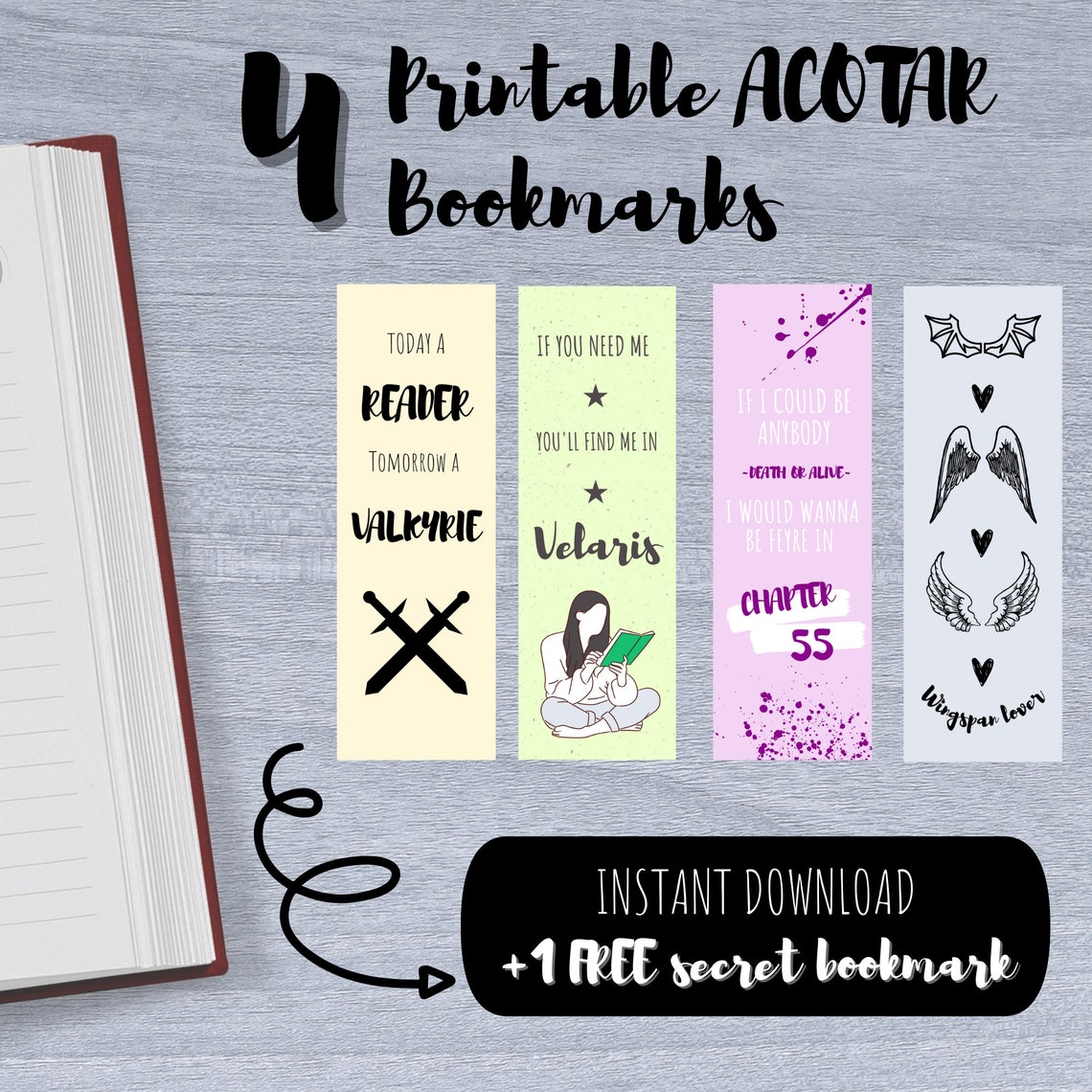 Set of 4 ACOTAR Printable Bookmarks, Digital Download, Acotar Merch ...