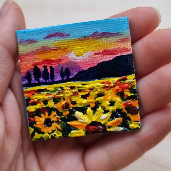 Handmade fridge magnet.Original tiny acrylic painting.Ukrainian gift. Ukrainian artist lake