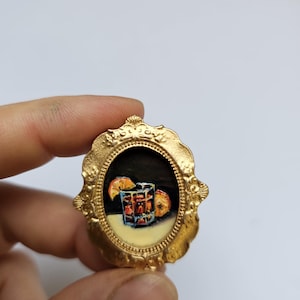 Miniature Negroni Cocktail Oil Painting in Gold Frame: Tiny Bar Art