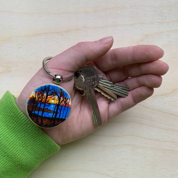 Exquisite Handcrafted Landscape Keyring.original painting