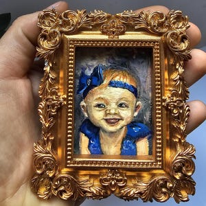 Miniature Oil Portrait From Photo: Custom Hand-Painted Gold Frame Artwork