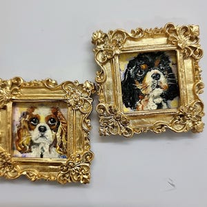 Retrato de perro personalizado: pintura al óleo en miniatura de 5 x 5 cm con marco dorado, arte para mascotas hecho a mano, regalo para animales.