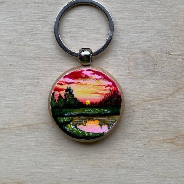 Exquisite Handcrafted Landscape Keyring.original painting