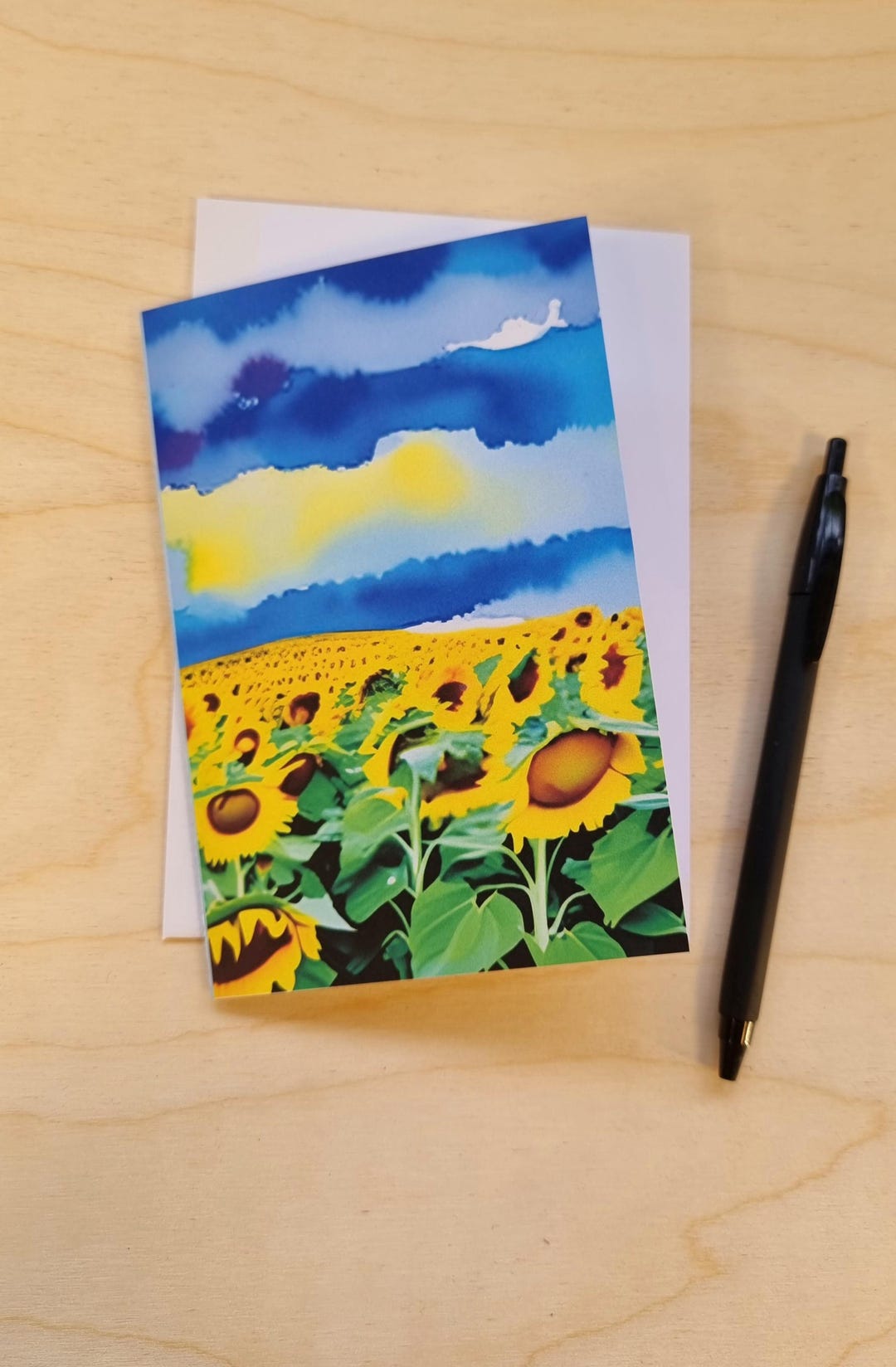 Sunflower Greeting Card: Blue Sky Art Print - Blank Inside - Etsy
