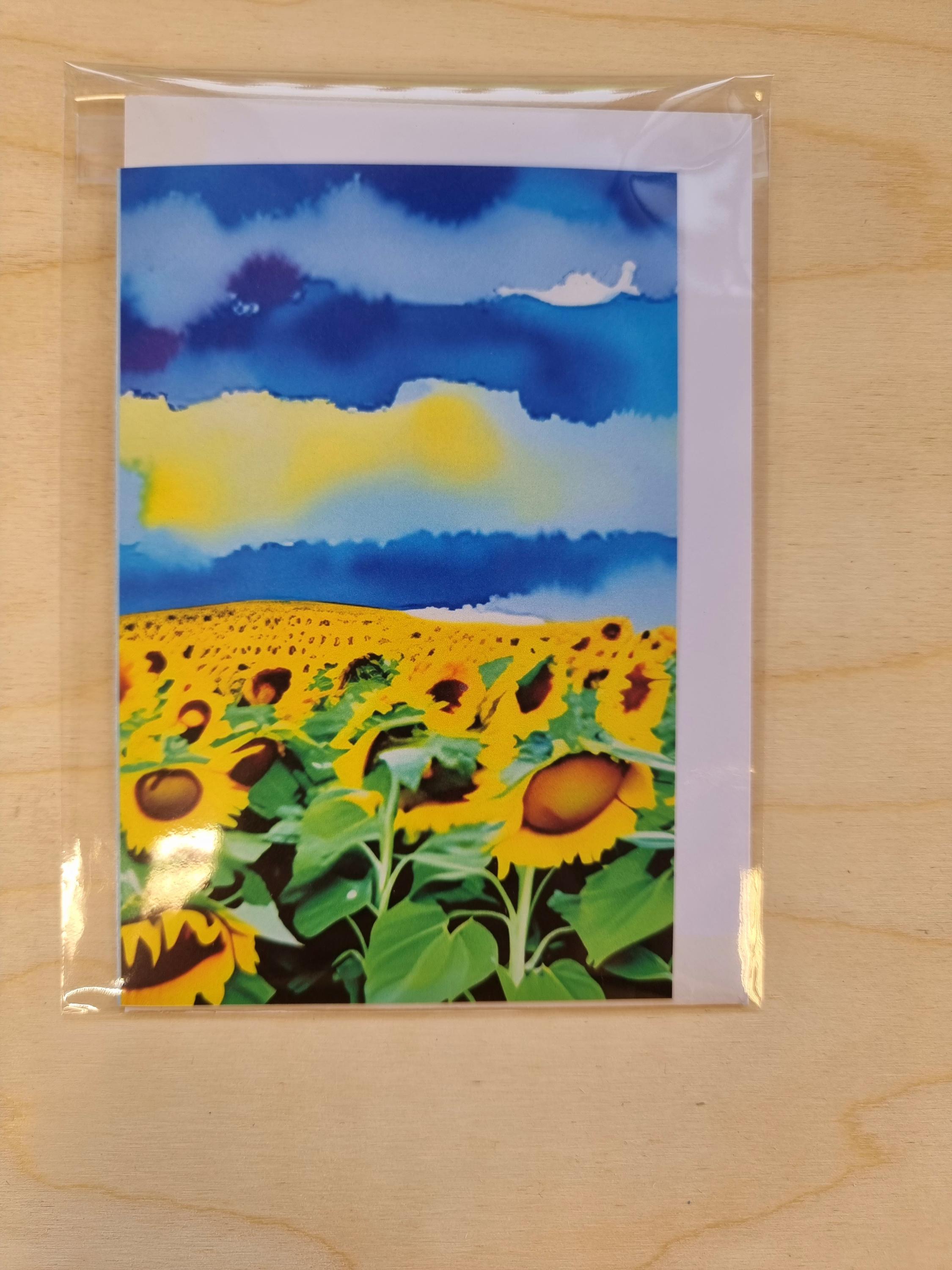 Sunflower Greeting Card: Blue Sky Art Print - Blank Inside - Etsy