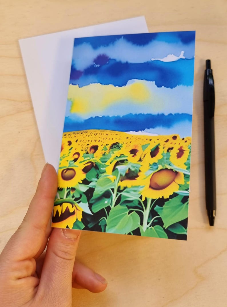Sunflower Greeting Card: Blue Sky Art Print - Blank Inside - Etsy