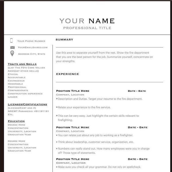 Modern Firefighter Resume Template