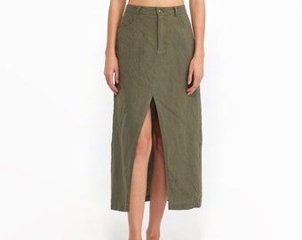 Maxi Linen Skirt | Back and Front Pocket Skirt | 100% Pure Linen | Linen skirt with center slit | women's linen skirt | women's clothing
