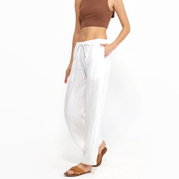 White Linen Pants | Linen Trousers with Pockets | Pants For Women | Low Waist Pants | Women's Linen Pants | Women's Clothing | %100 Linen