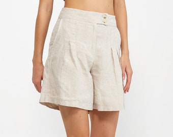 Leinen Shorts mit Taschen | Taschen Leinen Kurz | Leinen Mini Shorts | %100 Reinleinen | Leinen Shorts für Frauen | Frauen Kleidung