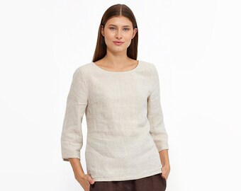 Camicetta di lino da donna, camicetta a maniche lunghe, camicetta con scollo a barca, camicette da donna, top di lino, abbigliamento in lino, abbigliamento femminile, %100 lino