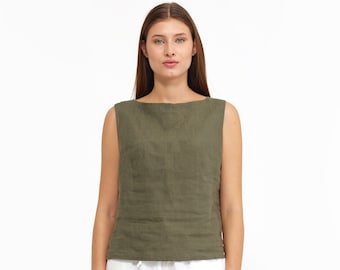 Linen Sleeveless Top | Women Linen Blouse | Green Linen Blouse Top | Linen Tank Top | Linen Tops |  Blouses For Women | women's clothing