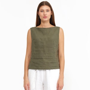 Linen Sleeveless Top | Women Linen Blouse | Green Linen Blouse Top | Linen Tank Top | Linen Tops |  Blouses For Women | women's clothing