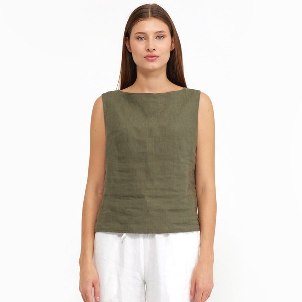 Linen Sleeveless Top | Women Linen Blouse | Green Linen Blouse Top | Linen Tank Top | Linen Tops |  Blouses For Women | women's clothing