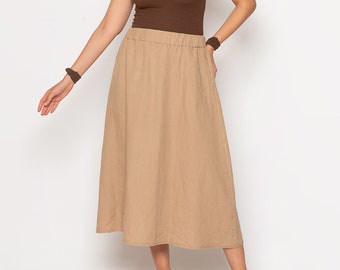 Maxi Linen Skirt | Linen Skirt with Side Pockets | 100% Pure Linen | Linen skirt with center slit | women's linen skirt | women's clothing