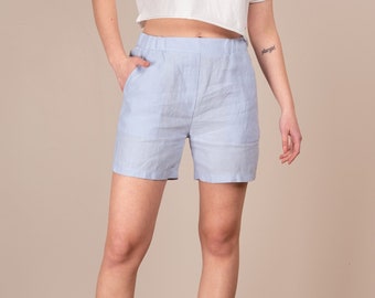 Linen Shorts | Elastic Waistband | Side Pockets Linen Short | Mini Linen Shorts | 100% Pure Linen | Women's Linen Shorts | women's clothing