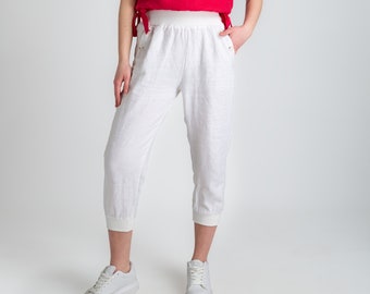 White Linen Pants | Linen Trousers with Pockets | Women's Pants | Short Leg Pants | Women's linen trousers | 100% linen | women's clothing