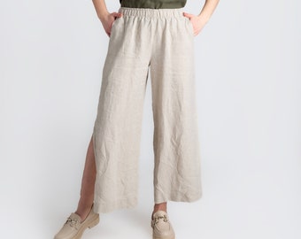 Natural Linen Pants | Slit Linen Pants | Linen Trousers with Pockets | Pants For Women | Women's Linen Pants | Women's Clothing | %100 Linen