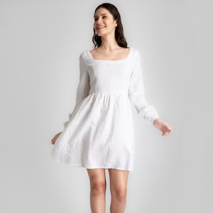 White Linen Dress | Pleated Linen Dress | Long Sleeve Elegant Dress | Midi Linen Dress | Linen Dress for women |100% linen| women's clothing