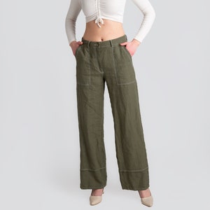 Green Linen Pants | Pockets Linen Pants | Pants For Women | Linen Trousers with Pockets | Women's Linen Pants | Women's Clothing |%100 Linen