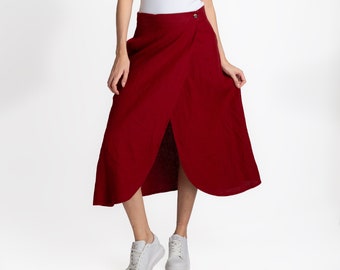 Midi Linen Skirt | Ballerina-Midi Length | Side Pockets Skirt | Wrap Linen Skirt | Slit For Dress | women's linen skirt | women's clothing