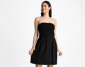 Robe en lin noire | Robe bustier en lin | Minirobe en lin | Robe en lin pour femme | Robe 100 % lin | 100 % lin | vêtements pour femmes