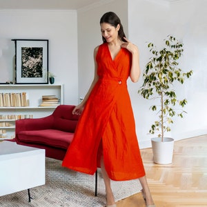 Linen Cotton Embroidered Slit Dress main image 0