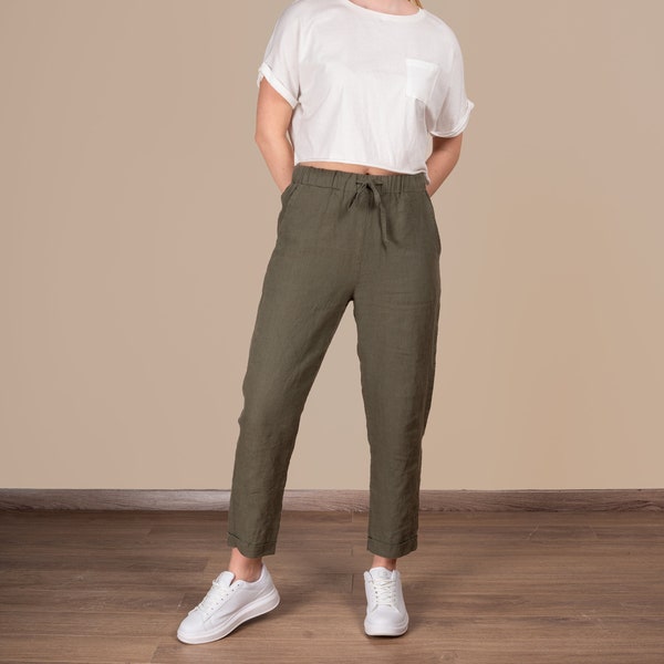 Cropped Linen Trousers | Linen Trousers with Pockets | High Waist Trousers | women's linen trousers | 100% linen | women's clothing