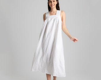 White Linen Dress | Sleeveless linen dress | Back V Decorated | Maxi Linen Dress | Women's Linen Dress | 100% linen | women's clothing