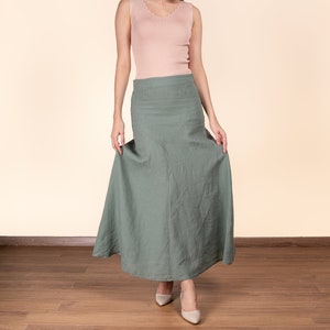 Linen Maxi Skirt Mid Waist Zipper closure Skirt For Women %100 Linen Skirt women's linen skirt women's clothing image 2