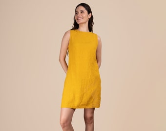 Mini Linen Dress | Linen Dress For Women | Yellow Linen Dress | Strappy Linen Dress | Pure Linen Dress | 100% linen | women's clothing