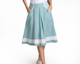 Linen Midi Skirt | Striped colored Skirt | Linen skirt with pockets | Zipper Closure | Skirt For Women | Linen Skirt | women's linen skirt|
