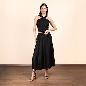 Linen Skirt & Crop Set | Skirt For Women | Elastic Waist | Gathered Blouse | %100 Pure Linen | women's linen skirt | women's clothing