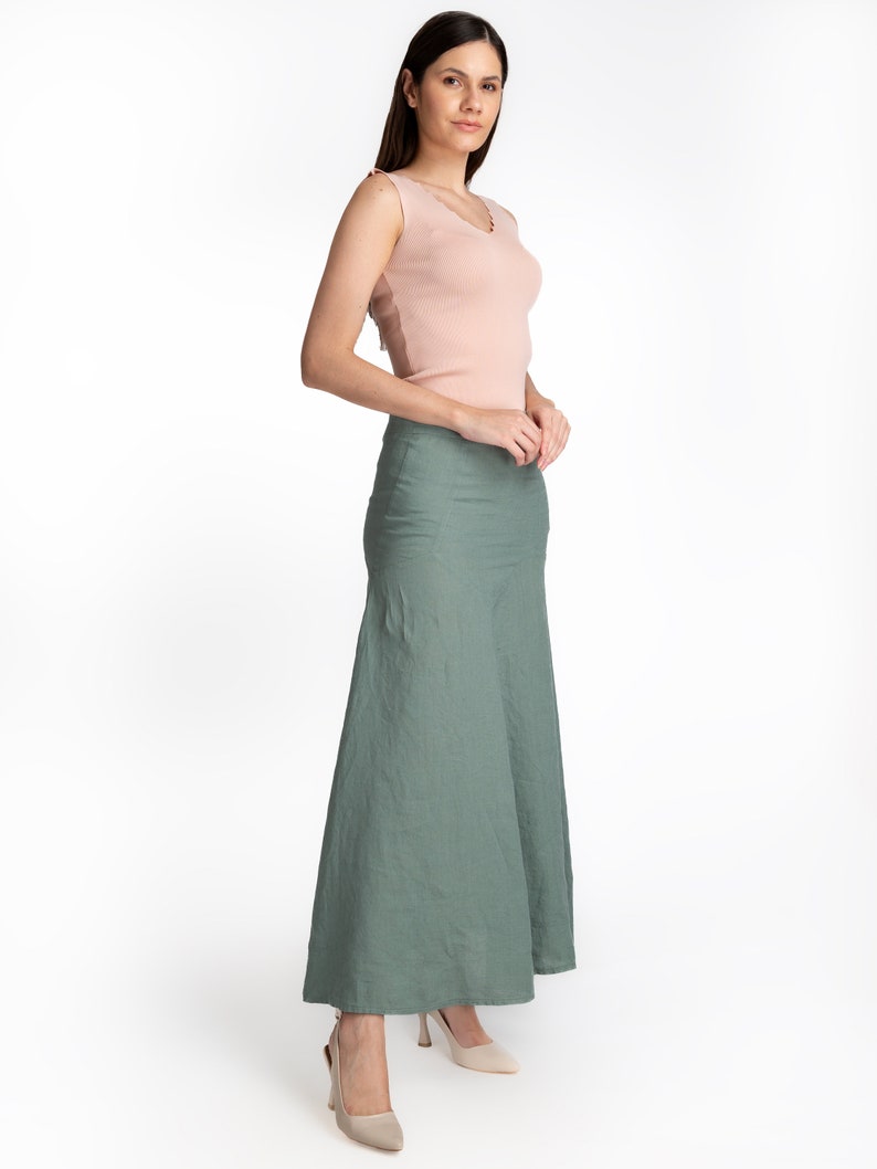 Linen Maxi Skirt Mid Waist Zipper closure Skirt For Women %100 Linen Skirt women's linen skirt women's clothing image 8