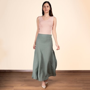 Linen Maxi Skirt Mid Waist Zipper closure Skirt For Women %100 Linen Skirt women's linen skirt women's clothing image 6