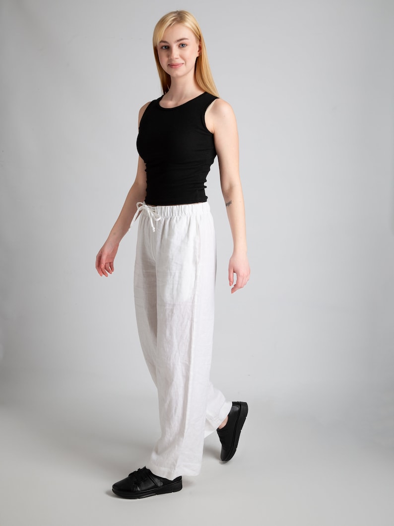 White Linen Pants Pants For Women Linen Trousers with Pockets Low Waist Pants Women's Linen Pants Women's Clothing %100 Linen image 7