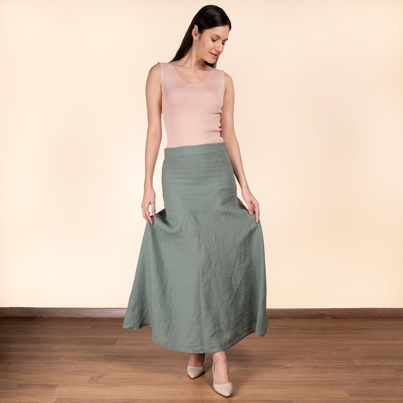 Linen Maxi Skirt Mid Waist Zipper closure Skirt For Women %100 Linen Skirt women's linen skirt women's clothing image 2