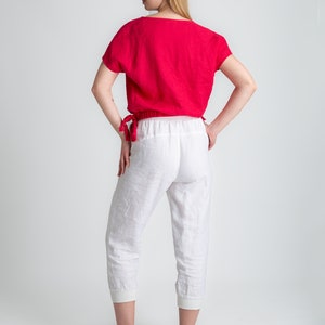 White Linen Pants Linen Trousers with Pockets Women's Pants Short Leg Pants Women's linen trousers 100% linen women's clothing image 4