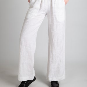 White Linen Pants Pants For Women Linen Trousers with Pockets Low Waist Pants Women's Linen Pants Women's Clothing %100 Linen image 3