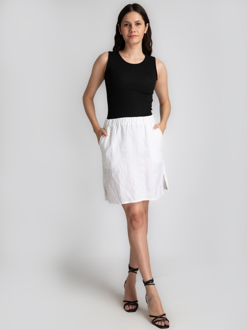 Minijupe en lin blanche Jupe en lin avec poches latérales 100 % pur lin Jupe pour femme jupe en lin pour femme vêtements pour femmes image 1