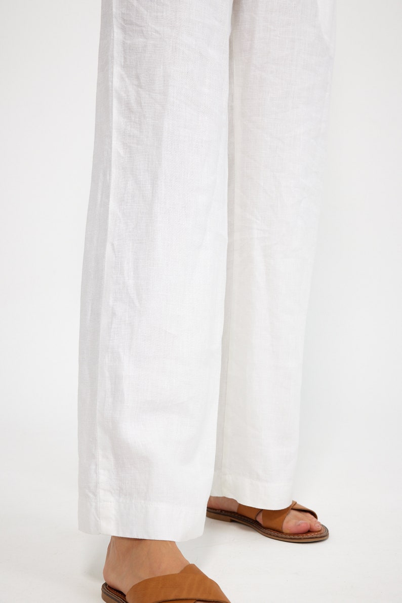 White Linen Pants Linen Trousers with Pockets Pants For Women Low Waist Pants Women's Linen Pants Women's Clothing %100 Linen image 8