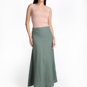 Linen Maxi Skirt Mid Waist Zipper closure Skirt For Women %100 Linen Skirt women's linen skirt women's clothing image 7